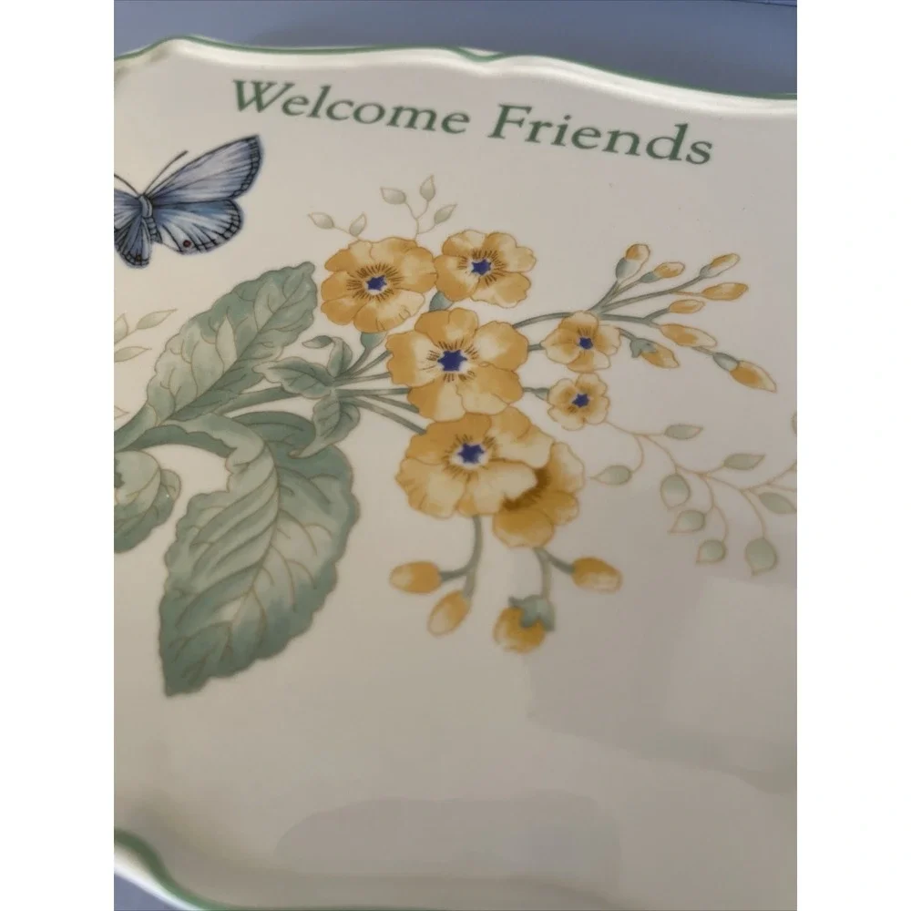 Lenox Butterfly Meadow Trivet Blue Yellow 885909 Welcome Friends‎ Flowers Tag